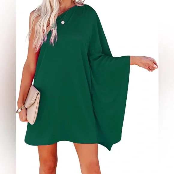 one shoulder batwing sleeve dress Amazon.com: Qikaka Women's Long Batwing Sleeve One Shoulder Satin Printed Bodycon Sexy Nightclub Party Dress Green : Clothing, Shoes & Jewelry